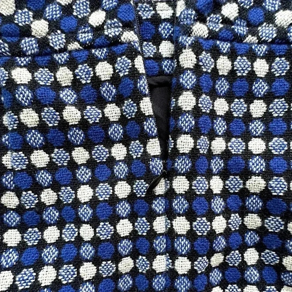 TALBOTS NWOT WOOL & COTTON A-LINE SKIRT BLUE WHITE BLACK DOT LINED | SIZE: 2 - Picture 5 of 7